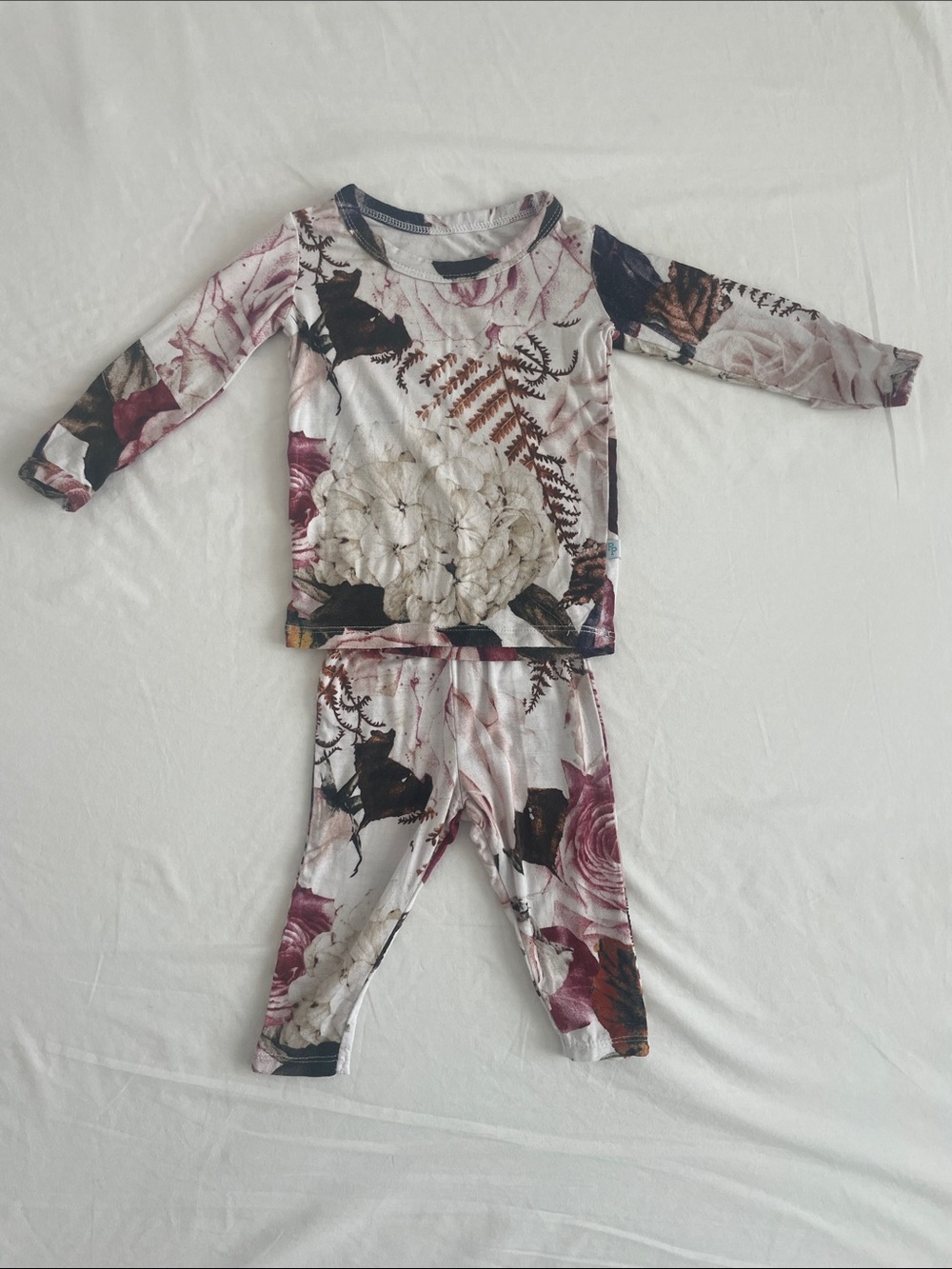 Posh Peanut Floral Long Sleeve Pajama Set - White, Pink & Brown 0-3M (GUC)